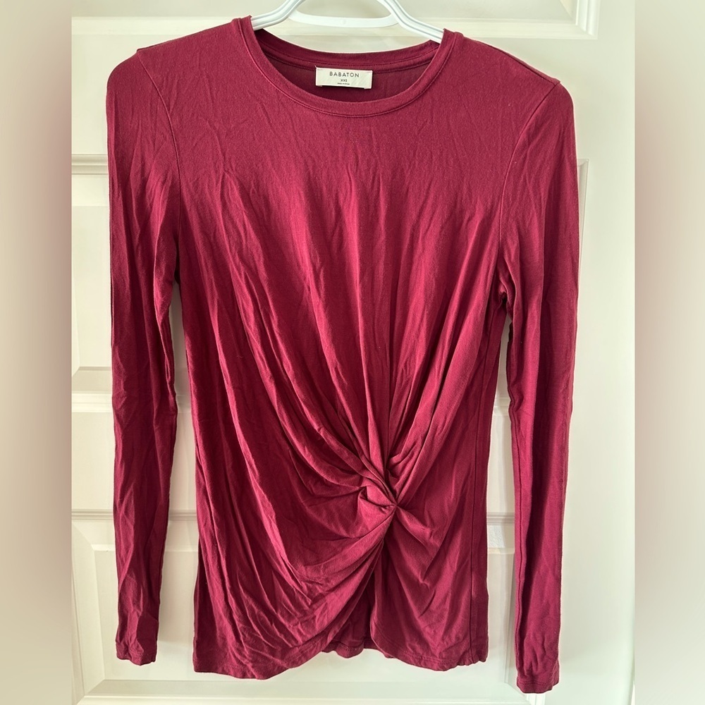 Aritzia Babaton Maroon Twist Front Asymmetrical Hem Top Size XXS Women’s